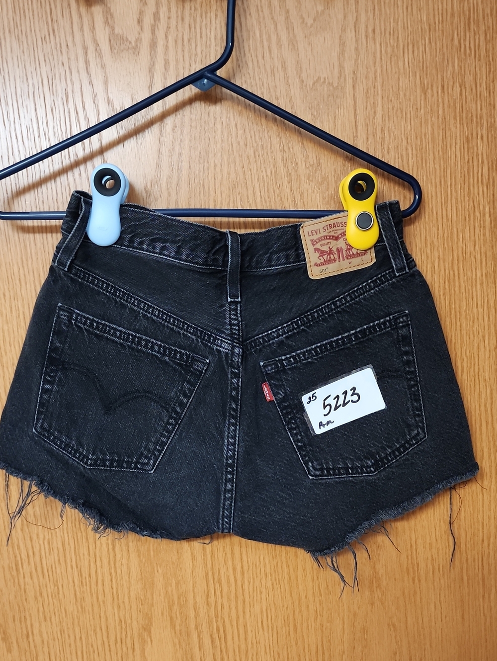 Levi's 501 button fly Black Denim Cutoff Women's Shorts 25 number 5223